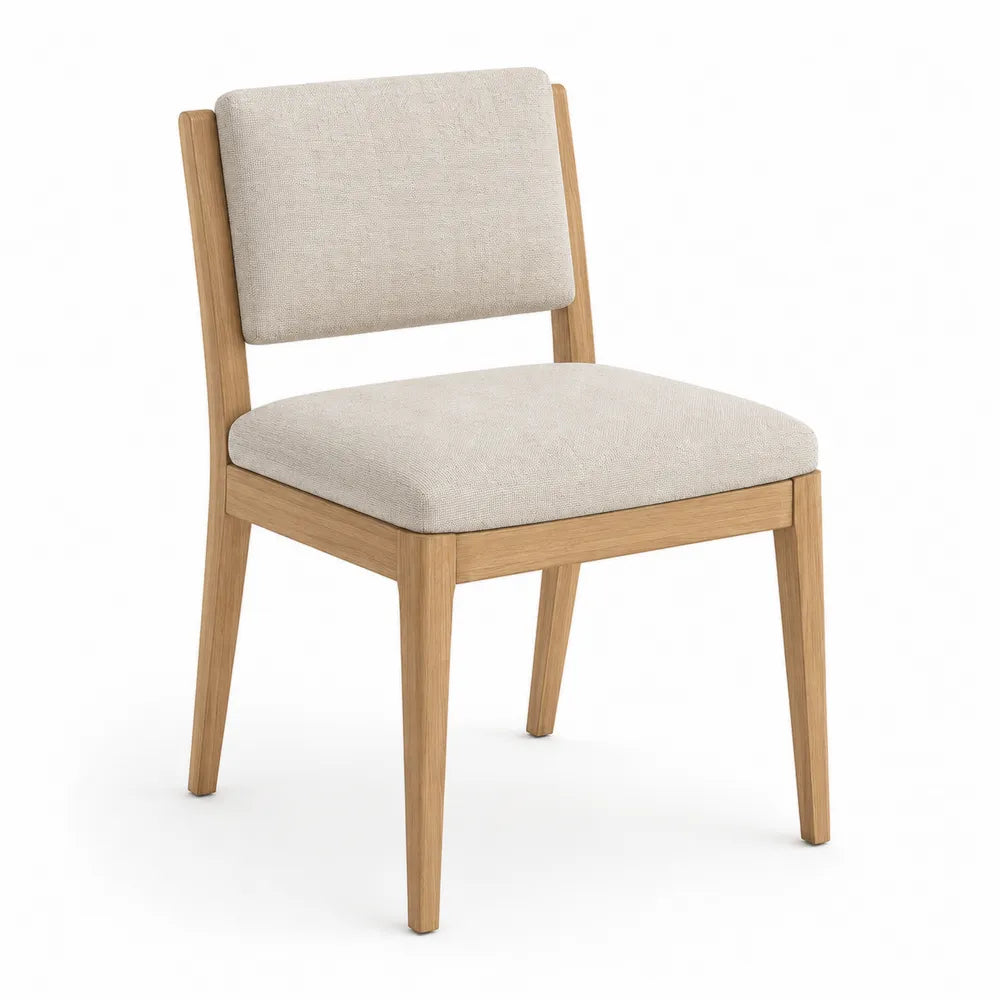 Sedia da pranzo in legno di gomma naturale con seduta e schienale imbottiti in tessuto beige 45 x 50 x 82 cm