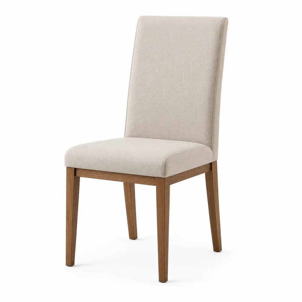 Sedia da pranzo rettangolare in legno massiccio di gomma con seduta imbottita beige 45 x 52 x 85 cm