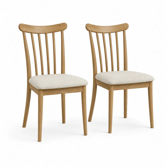 Set di 2 sedie da pranzo in legno di gomma naturale con seduta imbottita in tessuto beige e schienale a listelli 45 x 52 x 85 cm