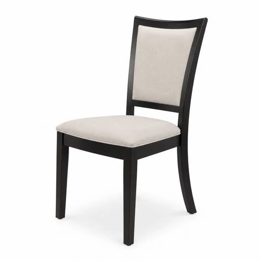 Sedia da pranzo con struttura nera in legno di gomma seduta e schienale imbottiti in tessuto beige 52 x 55 x 83 cm