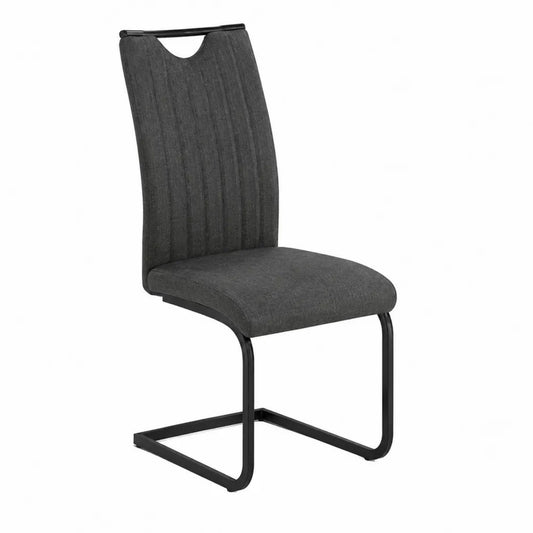 Sedia da pranzo cantilever in acciaio verniciato nero con seduta imbottita grigio scuro 52 x 60 x 92 cm